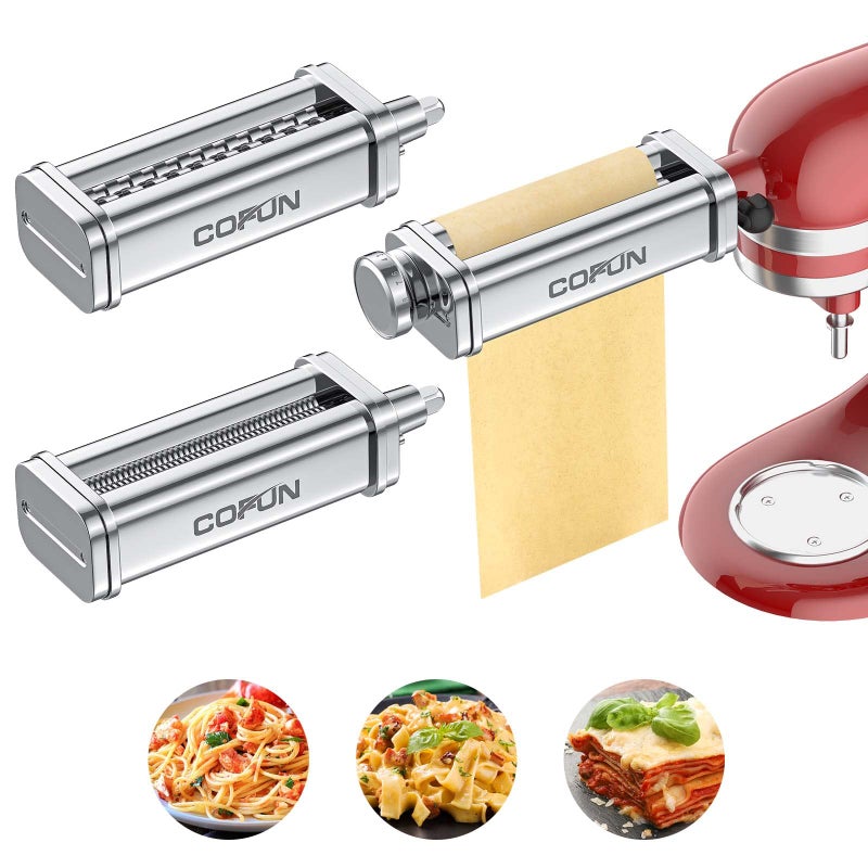 Cofun Pasta Attachment for KitchenAid Stand Mixer, 3 Piece Pasta Making Kit Including Pasta Roller, Cutter for Authentic Spaghetti and Fettuccine Sheets, Durable Noodle Accessories by Cofun - Image 1